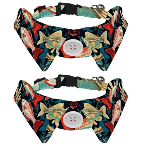 2 Stück kleines Hundehalsband, Fische, verstellbares Katzenhalsband mit Fliegen, niedliche Haustier-Fliege für mittelgroße Hunde, Katzen, Welpen, Kaninchen, Kätzchen von RODAILYCAY