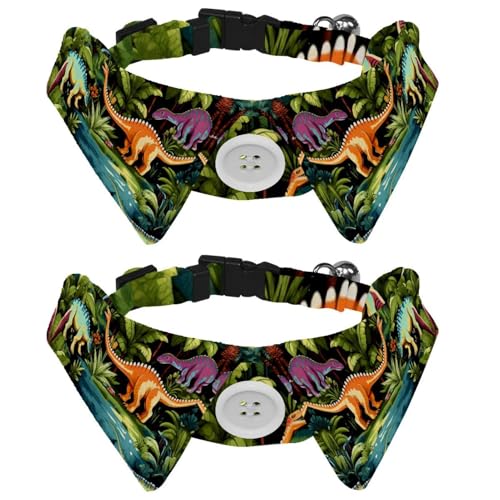 Dinosaurier-Hundehalsbänder für mittelgroße Hunde, Fliege mit Schnalle, Halsband-Shirts für Haustier-Fliegen, Halsumfang 28,4–31 cm, 2 Packungen von RODAILYCAY