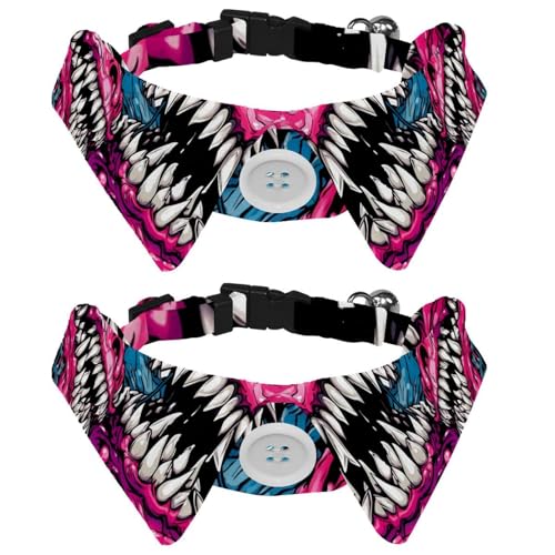 Hundehalsband, abstrakte Pfotenabdrücke, verstellbares Katzenhalsband mit Fliege für kleine Hunde, Welpen, Katzen, Kaninchen, Halsumfang 28,4–31 cm, 2 Stück von RODAILYCAY