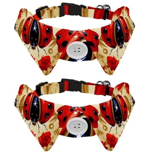 Ladybug Hundehalsband für mittelgroße Hunde und Welpen, 2 Packungen Fliege, Hundehalsband, bequeme Samt-Katzen-Haustier-Fliege mit Glöckchen von RODAILYCAY