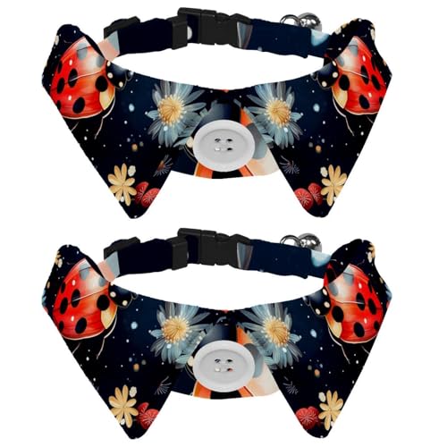 Marienkäfer-Hundehalsbänder mit Fliege und Glöckchen, verstellbare Katzenfliege, Halsband für kleine, mittelgroße Jungen und Mädchen, Haustiere, Welpen, Kätzchen, 2 Stück von RODAILYCAY