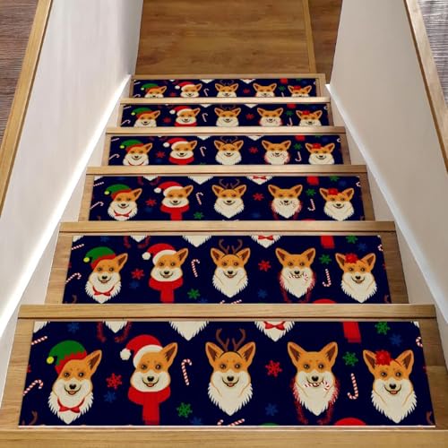 RODAILYCAY 15 Stück 20,3 x 76,2 cm Teppich-Stufenmatten mit Hut Treppenstufen für Holzstufen im Innenbereich, rutschfeste Treppenläufer, Oberfläche Polyester TPE Rückseite Stufenmatten von RODAILYCAY