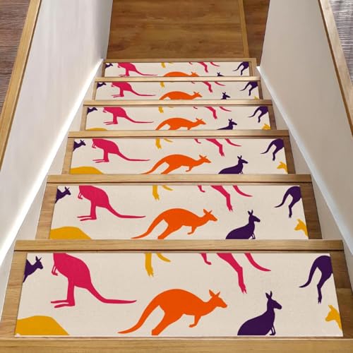RODAILYCAY 15 Stück Stufenmatten Teppich rutschfest 76 x 20 cm Treppenstufen für Holzstufen im Innenbereich, Hirsch Cartoon Einfassung, Staicase Läufer Teppich Matte für Kinder, Ältere und Hunde von RODAILYCAY