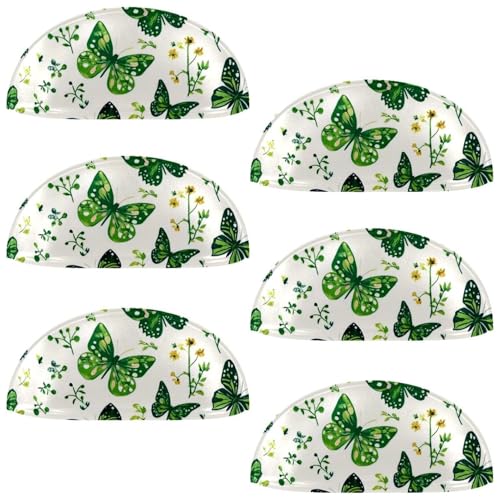 RODAILYCAY 6 Stück Ziehgriffe für Schränke und Schubladen, grüne Schmetterlings-Blume, Küchenschrankknäufe, Schubladenknäufe, Kommoden, Schubladengriffe, Schrank-Hardware von RODAILYCAY