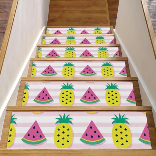 RODAILYCAY Bunte Wassermelonen, Ananas, Streifen, Teppich, Stufenmatten für Kinder, ältere Menschen und Haustiere, 20,3 x 76,2 cm, rutschfest, 15 Stück von RODAILYCAY