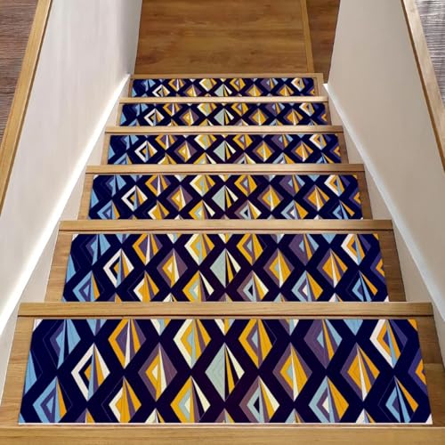 RODAILYCAY Geometrie Blauer Treppenstufen-Teppich, 15 Stück, rutschfeste Treppenstufen-Pads, 20,3 x 76,2 cm, Treppenläufer für Holzstufen im Innenbereich, wiederverwendbarer Stufenschutz für Kinder RODAILYCAY Geometrie Blauer Treppenstufen-Teppich, 15 Stück, rutschfeste Treppenstufen-Pads, 20,3 x 76,2 cm, Treppenläufer für Holzstufen im Innenbereich, wiederverwendbarer Stufenschutz für Kinder von RODAILYCAY