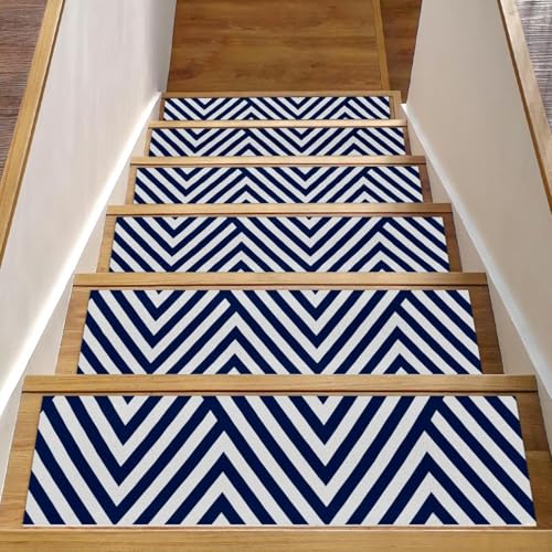 RODAILYCAY Nave Blue Stripes Teppich-Stufenmatten für Holzstufen, rutschfeste Treppenmatte, rückstandsfrei, Treppenläufer für Kinder, ältere Hunde, 15 Stück RODAILYCAY Nave Blue Stripes Teppich-Stufenmatten für Holzstufen, rutschfeste Treppenmatte, rückstandsfrei, Treppenläufer für Kinder, ältere Hunde, 15 Stück von RODAILYCAY
