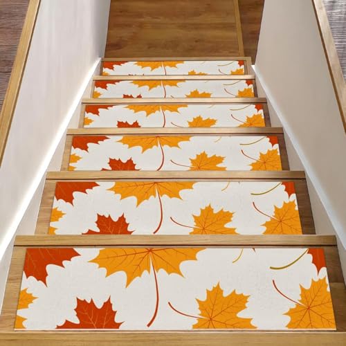 RODAILYCAY Rutschfeste Stufenmatten für Holzstufen, Herbst-Ahornblätter, 76,2 x 20,3 cm, Treppenläufer, Teppiche, Treppenmatte, Treppengriff, Stufenmatten für Hunde, Kinder und ältere Menschen, 15 von RODAILYCAY