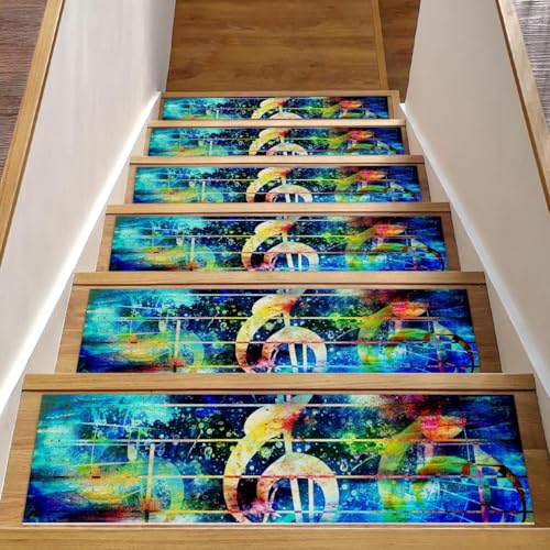RODAILYCAY Rutschfeste Teppich-Stufenmatten mit Musiknoten, 20,3 x 76,2 cm, 15 Stück, selbstklebend, für Kinder, ältere Menschen und Haustiere von RODAILYCAY