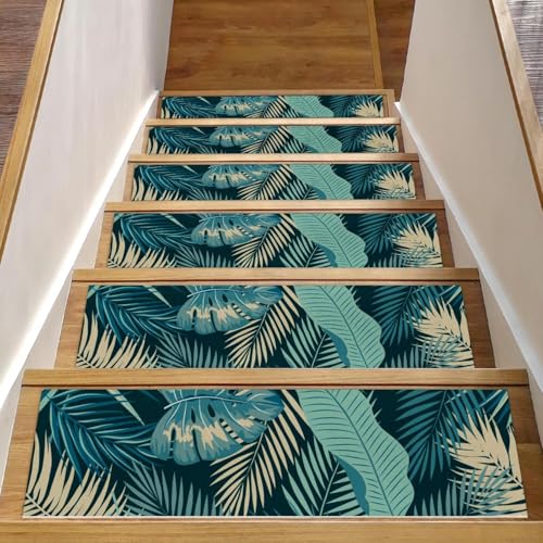 RODAILYCAY Rutschfester Teppich, Treppenläufer, 20,3 x 76,2 cm, 15 Packungen, Sicherheits-Treppenläufer, natürliche Blätter, schöne selbstklebende Treppenmatten für Kinder, ältere Menschen und von RODAILYCAY
