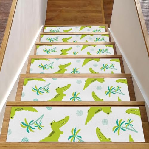 RODAILYCAY Rutschfester Teppich, Treppenmatte, 20,3 x 76,2 cm, 15 Stück, Sicherheits-Treppenläufer, Teppich, Cartoon-Tiere, grünes Krokodil-Muster, selbstklebende Indoor-Treppenmatten für Kinder RODAILYCAY Rutschfester Teppich, Treppenmatte, 20,3 x 76,2 cm, 15 Stück, Sicherheits-Treppenläufer, Teppich, Cartoon-Tiere, grünes Krokodil-Muster, selbstklebende Indoor-Treppenmatten für Kinder von RODAILYCAY
