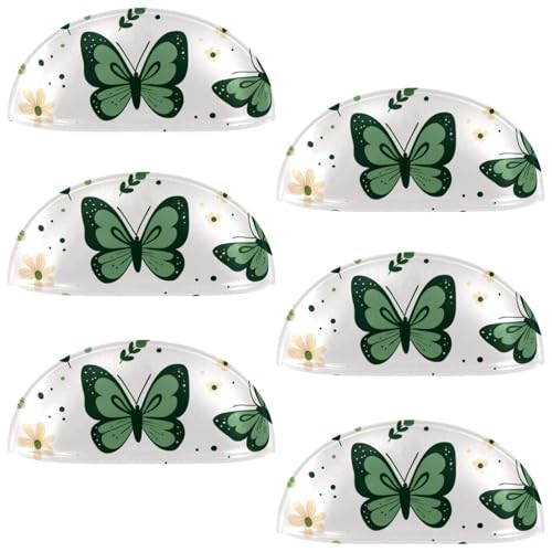 RODAILYCAY Schrankgriffe mit grünem Schmetterlings-Blumenmuster, Muschelform, Schubladengriffe für Küche, Schrank, Kleiderschrank, Möbel, 6 Stück von RODAILYCAY