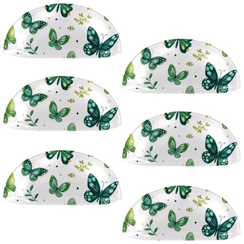 RODAILYCAY Schubladengriffe für Kommoden, grüne Schmetterlings-Blume, Schubladengriffe, Küchenschrankknöpfe mit Schrauben, Schrank-Hardware, 6 Stück von RODAILYCAY