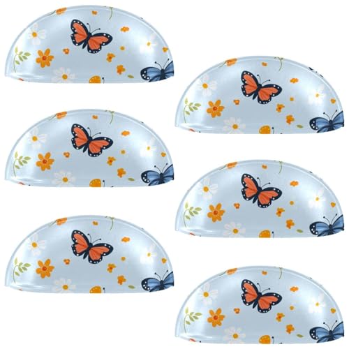 RODAILYCAY Schubladengriffe mit buntem Schmetterling mit Blumenmuster, für Küchenschrank, Schublade, Kommode, Muschelform, Schubladengriffe für Schrank, Kleiderschrank, Möbelbeschläge, 6 Stück von RODAILYCAY