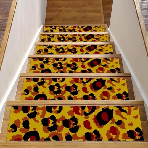 RODAILYCAY Stufenmatten für Holzstufen, Leopardenmuster, Gelb, Schwarz, 15 Stück, rutschfester Teppich-Treppenläufer, Innenstufen, maschinenwaschbar, Treppenläufer, Teppiche für Kinder, ältere RODAILYCAY Stufenmatten für Holzstufen, Leopardenmuster, Gelb, Schwarz, 15 Stück, rutschfester Teppich-Treppenläufer, Innenstufen, maschinenwaschbar, Treppenläufer, Teppiche für Kinder, ältere von RODAILYCAY