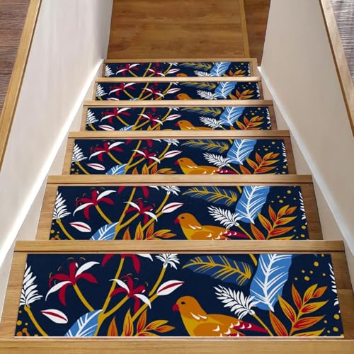 RODAILYCAY Stufenmatten für Holzstufen für den Innenbereich, 20,3 x 76,2 cm, bunte Vögel in der Natur, rutschfeste Treppenläufer, TPE-Unterseite, 15 Stück RODAILYCAY Stufenmatten für Holzstufen für den Innenbereich, 20,3 x 76,2 cm, bunte Vögel in der Natur, rutschfeste Treppenläufer, TPE-Unterseite, 15 Stück von RODAILYCAY