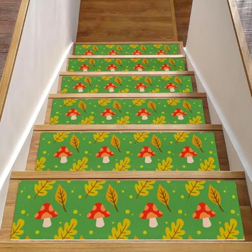 RODAILYCAY Stufenmatten für Holzstufen im Innenbereich, rutschfest, Herbst-Pilzblatt-Muster, 76 x 20 cm, 15 Stück von RODAILYCAY