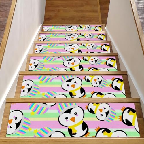 RODAILYCAY Stufenmatten mit Pinguin-Muster, 76 x 20 cm, Treppenstufen für Holzstufen, Innenbereich, rutschfest, Einfassung, Staicase-Läufer, Teppich, Matte für Kinder, ältere Menschen und Hunde, 15 von RODAILYCAY