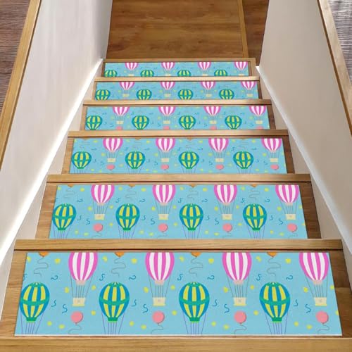 RODAILYCAY Teppich-Stufenmatten für Holzstufen, 20,3 x 76,2 cm, Heißluftballon-Muster, rutschfeste Treppenmatte, rückstandsfrei, Treppenläufer für Kinder, ältere Hunde, 15 Stück RODAILYCAY Teppich-Stufenmatten für Holzstufen, 20,3 x 76,2 cm, Heißluftballon-Muster, rutschfeste Treppenmatte, rückstandsfrei, Treppenläufer für Kinder, ältere Hunde, 15 Stück von RODAILYCAY