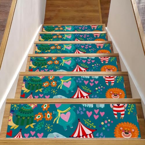 RODAILYCAY Teppich-Stufenmatten für Holzstufen, 20,3 x 76,2 cm, rutschfeste Stufenmatten mit Tiermuster, rückstandsfrei, Treppenläufer für Kinder, ältere Hunde, 15 Packungen von RODAILYCAY