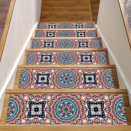RODAILYCAY Teppich-Treppenmatten für Holzstufen, nahtlos, farbig, 15 Stück, rutschfest, 20,3 x 76,2 cm, Treppenläufer für den Innenbereich, Sicherheits-Treppenmatten für Kinder, ältere Menschen und von RODAILYCAY