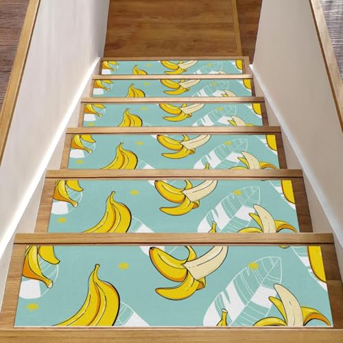 RODAILYCAY Teppich-Treppenstufen Banane Sommerfrucht, 15 Stück, Treppenmatten für Holzstufen, rutschfest, 20,3 x 76,2 cm, Treppenläufer für den Innenbereich, Sicherheitstreppenmatten für Kinder von RODAILYCAY