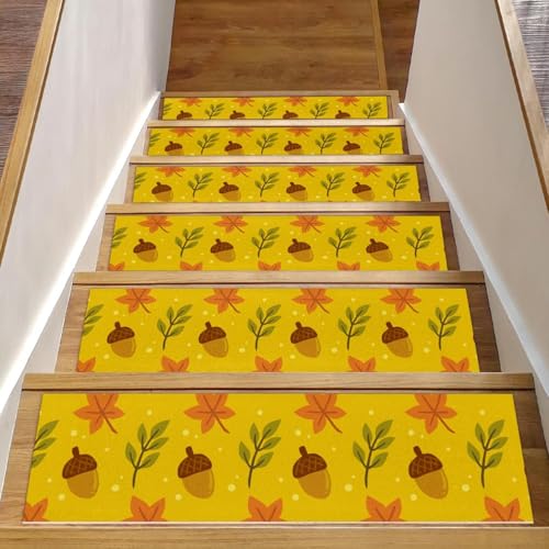 RODAILYCAY Treppenläufer, 76,2 x 20,3 cm, Herbst-Eichelblatt, rutschfeste Stufenmatten für Holzstufen, 15 Stück, Treppenmatten für den Innenbereich, Treppengriff-Stufen für Hunde, Kinder und ältere von RODAILYCAY