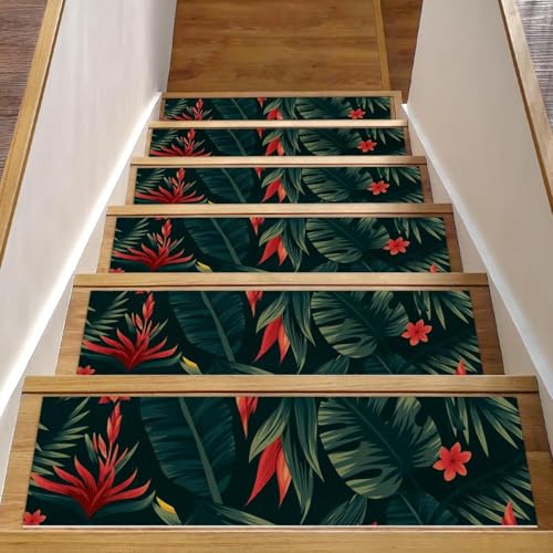 RODAILYCAY Treppenmatten Teppich rutschfest Grün Blatt 15 Stück Treppenmatten Treppenläufer Matte für Holzstufen Innenbereich, Treppenstufenstufen, TPE-Rückseite, Treppenläufer Teppiche RODAILYCAY Treppenmatten Teppich rutschfest Grün Blatt 15 Stück Treppenmatten Treppenläufer Matte für Holzstufen Innenbereich, Treppenstufenstufen, TPE-Rückseite, Treppenläufer Teppiche von RODAILYCAY