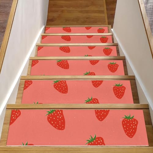 RODAILYCAY Treppenstufen-Teppich, Erdbeere, 15 Stück, rutschfeste Treppenstufen-Pads, 20,3 x 76,2 cm, Treppenläufer für Holzstufen im Innenbereich, wiederverwendbare Stufenschutzmatte für Kinder RODAILYCAY Treppenstufen-Teppich, Erdbeere, 15 Stück, rutschfeste Treppenstufen-Pads, 20,3 x 76,2 cm, Treppenläufer für Holzstufen im Innenbereich, wiederverwendbare Stufenschutzmatte für Kinder von RODAILYCAY