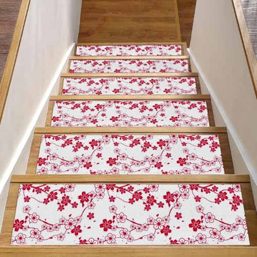 RODAILYCAY Treppenstufen Teppich rutschfest, 15 Stück Treppenmatten Kirschblüte Natur Treppenläufer für Holzstufen Innenbereich, Treppenstufenstufen, TPE Rückseite Treppenläufer Teppiche RODAILYCAY Treppenstufen Teppich rutschfest, 15 Stück Treppenmatten Kirschblüte Natur Treppenläufer für Holzstufen Innenbereich, Treppenstufenstufen, TPE Rückseite Treppenläufer Teppiche von RODAILYCAY