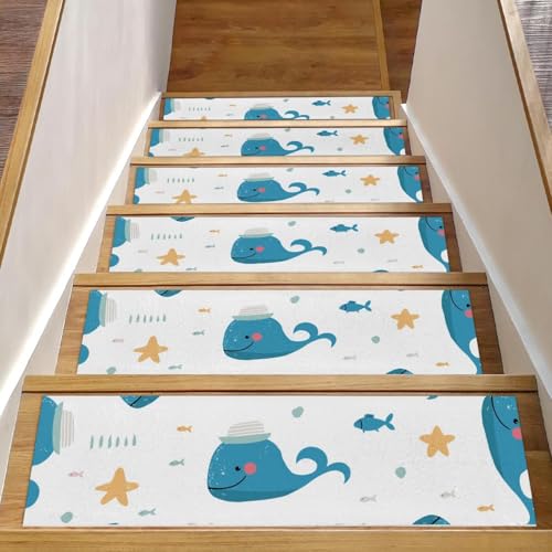 RODAILYCAY Whales Treppenstufen für Holzstufen, rutschfest, 20,3 x 76,2 cm, Teppich-Treppenläufer für den Innenbereich, Sicherheits-Treppenmatten für Kinder, ältere Menschen und Haustiere, 15 Stück RODAILYCAY Whales Treppenstufen für Holzstufen, rutschfest, 20,3 x 76,2 cm, Teppich-Treppenläufer für den Innenbereich, Sicherheits-Treppenmatten für Kinder, ältere Menschen und Haustiere, 15 Stück von RODAILYCAY