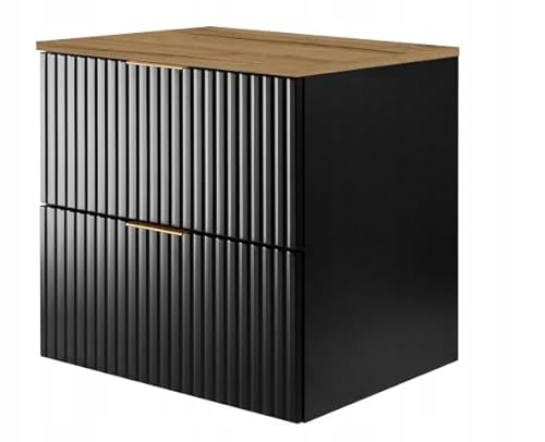 RODAN FABRYKA MEBLI - Unterschränke fürs Bad - Waschbeckenunterschrank - Unterschrank Waschbecken mit Zwei leise schließenden Schubladen (Shwarz & Eiche Handwerk Gold, 46 x 60 x 57 [cm]) von RODAN FABRYKA MEBLI