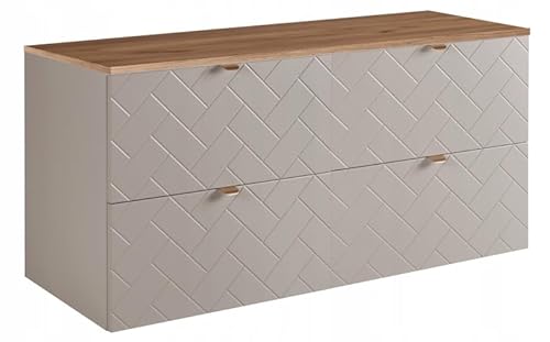 Rodan Bad Schrank Beige & Eiche Craft - Badezimmer Unterschrank mit 2 Soft-Close Schubladen - Badschrank mit ABS-Kanten, MDF-Korpus - Badezimmerschrank Modern und Widerstandsfähig 46 x 121 x 62 cm von RODAN FABRYKA MEBLI