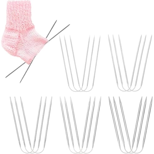 15 Stück Edelstahl Rundstricknadeln Set (23 cm), Doppelkopf Nadeln in 2mm/2.5mm/3mm/3.5mm/4mm für Strickprojekte wie Socken, Handschuhe und Mützen von RODISHOMM