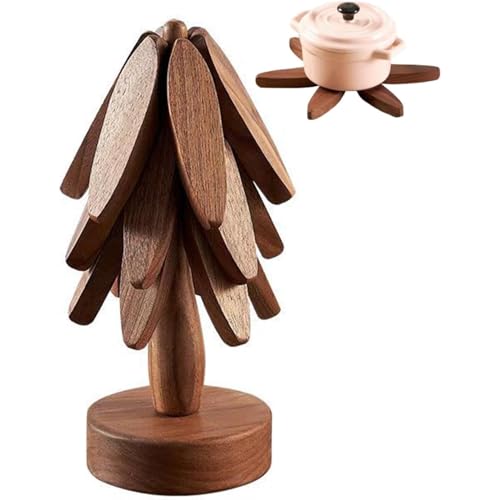 RODISHOMM Holzuntersetzer Set mit 3 Stück, Baumform, Walnuss-Isoliermatte für heiße Töpfe und Pfannen, langlebige Holzuntersetzer (3 Teile) von RODISHOMM