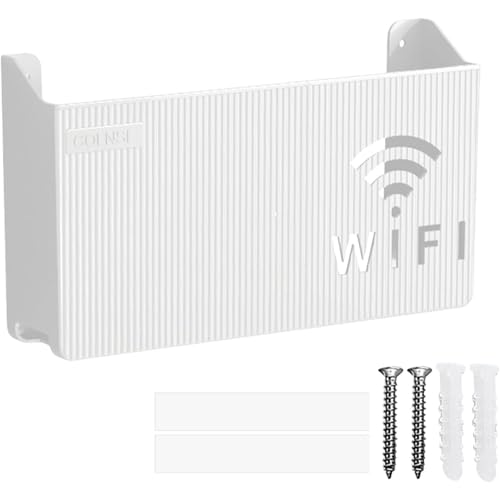 RODISHOMM Router Aufbewahrungsbox, Wandmontierter WLAN-Verstecker, WiFi-Router und TV-Set-Top-Box Halterung, Weiße Wandregal für Router und Kabelaufbewahrung von RODISHOMM