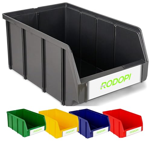 RODOPI 16er Set Stapelboxen, Größe L | Sichtlagerkästen 335x209x152mm | Robuste Lagerboxen für Werkstatt, Garage, Keller | Sortierkästen für Werkzeug & Baumaterialien Blau von RODOPI
