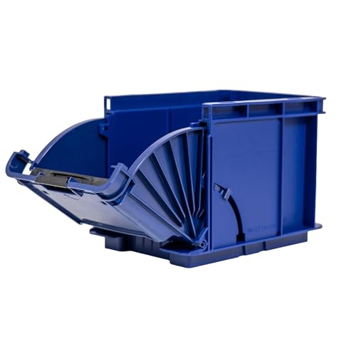 RODOPI 16x Lagerbox KLT Nachtblau Größe 1 – Stapelbox Kunststoff 197x148x147 mm, freier Zugriff ohne Quersteg, 2-stufiger Klappmechanismus, Öffnen per Knopfdruck, VDA-Faltetikett Stechfeld von RODOPI