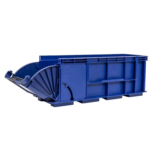 RODOPI 1x Lagerbox KLT Nachtblau Größe 3 – Stapelbox Kunststoff 396x148x147 mm, freier Zugriff ohne Quersteg, 2-stufiger Klappmechanismus, Öffnen per Knopfdruck, VDA-Faltetikett Stechfeld von RODOPI