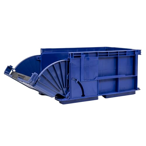 RODOPI 24x Lagerbox KLT Nachtblau Größe 2 – Stapelbox Kunststoff 299x198x147 mm, freier Zugriff ohne Quersteg, 2-stufiger Klappmechanismus, Öffnen per Knopfdruck, VDA-Faltetikett Stechfeld von RODOPI