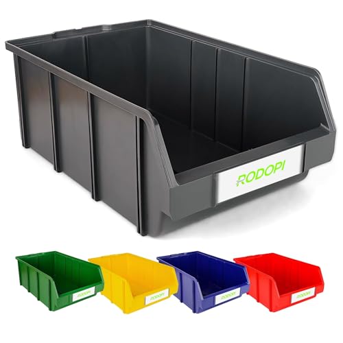 RODOPI 9er Set Stapelboxen, Größe XL | Sichtlagerkästen 489x304x185mm | Robuste Lagerboxen für Werkstatt, Garage, Keller | Aufbewahrung für großes Werkzeug & schwere Teile | Grün von RODOPI