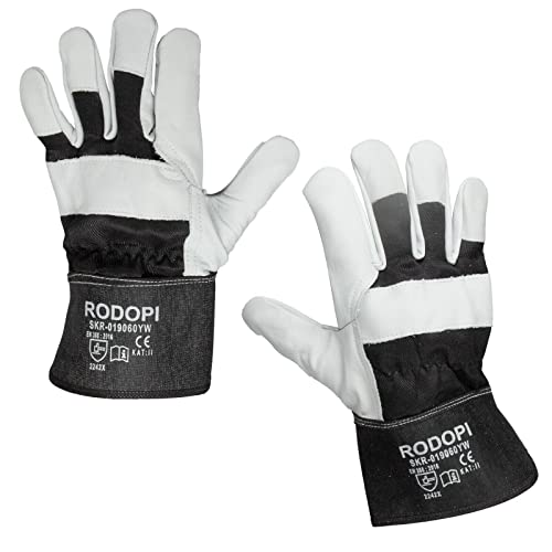 RODOPI Cowboy-Hide Arbeitshandschuhe Leder für Herren und Damen Bauhandschuhe Gr.8-11 Rindvollleder Gartenhandschuhe dornenfest EN 388:2016 Schutzhandschuhe (10 Paar, 9) von RODOPI