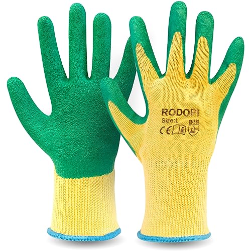 RODOPI GreenFox Gartenhandschuhe für Damen und Herren dornenfeste Arbeitshandschuhe für die Gartenarbeit EN 388:2016 Rosenhandschuhe Latex Garden Gloves (12 Paar, 10) von RODOPI