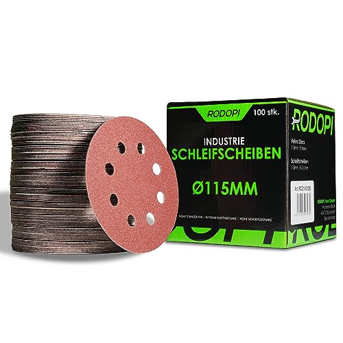 RODOPI Klett Schleifpapier 115mm RedDevil Körnung 40-320 Schleifscheiben für Exzenterschleifer 8 Loch Zirkonium Korund Schleifpads rund Klettscheibe - 100 Stück K220 von RODOPI