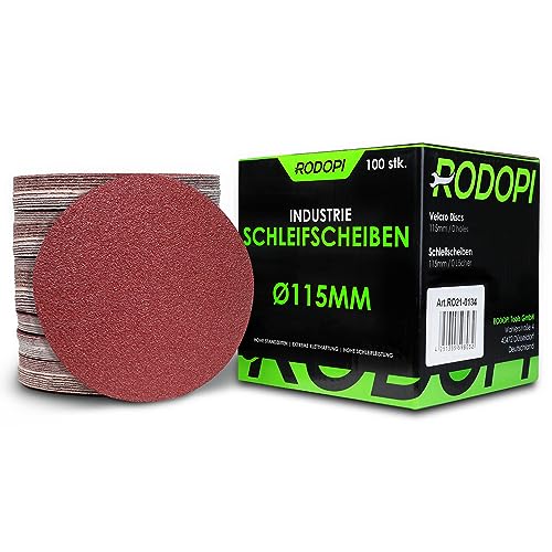 RODOPI Klett Schleifscheiben 115mm RedDevil Körnung 40-320 Schleifpapier für Exzenterschleifer ungelocht Zirkonium Korund Schleifpads rund Klettscheibe - 50 Stück K60 von RODOPI