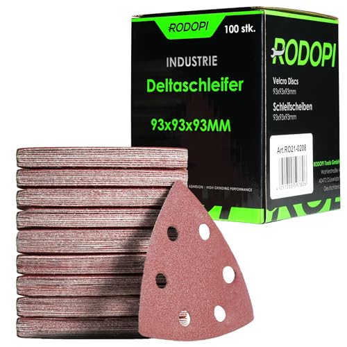 RODOPI RedDevil Schleifdreiecke für Deltaschleifer Körnung 40-320 Zirkonium Korund Klett 93x93x93 mm Delta Schleifpapier 6 Loch für Dreieckschleifer - 100 Stück K180 von RODOPI