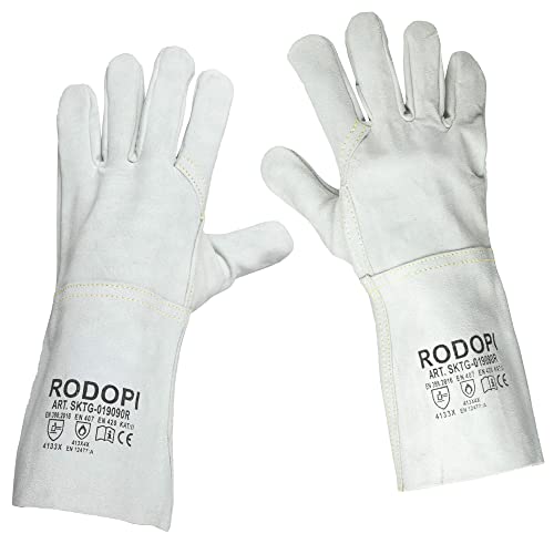 RODOPI Schweißerhandschuhe FIREWELD-Protect 1-10 paar Arbeitshandschuhe Gr. 8-11 Rindspaltleder EN 12477:A Schweißhandschuhe 33 cm für Damen und Herren (3, 10) von RODOPI