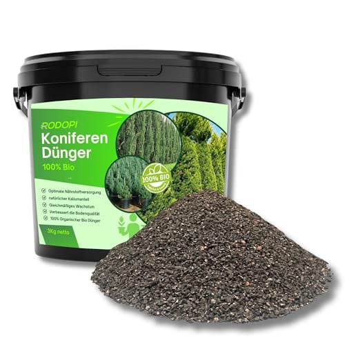 Rodopi Bio-Koniferendünger Granulat – 3 Monate Langzeitwirkung – 100% pflanzlich & vegan – Organischer NPK-Dünger 7-3-8 mit Magnesium & Schwefel 3kg von RODOPI