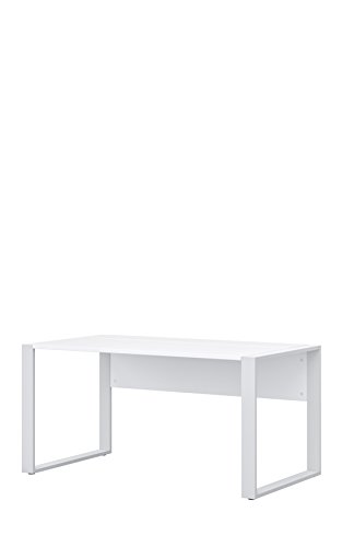 RÖHR Schreibtisch 150 cm Möbel Beton Nachbildung Weiss Grau Weiß Holz Metall (Weiß, Holz/Metall) von RÖHR