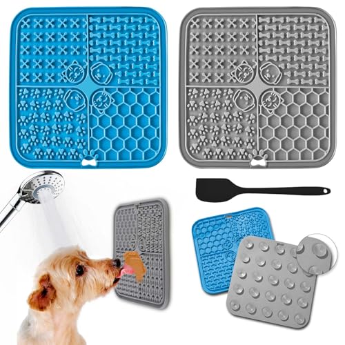 ROELLY Schleckmatte, 2er-Set, Leckmatte für Hunde Mit Silikonspatel, Slow Feeder, Hundesachen, Mit Saugnapf, BPA-Frei, Zum Baden, Füttern, Trainieren von ROELLY